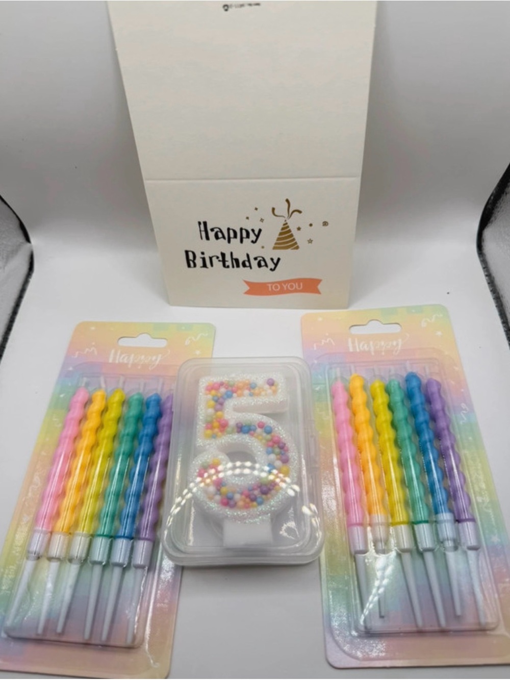 Pastel Spiral Cake Candle Set with Number 5 Sparkle Candle